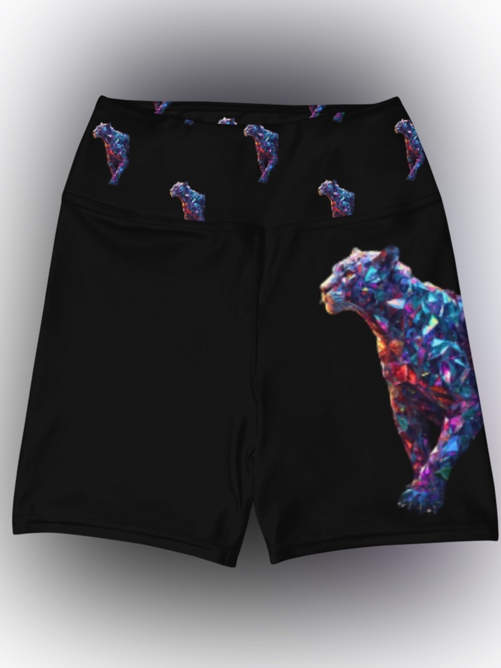 Women’s athletic shorts. Black with animal graphic. Stunning contrast.